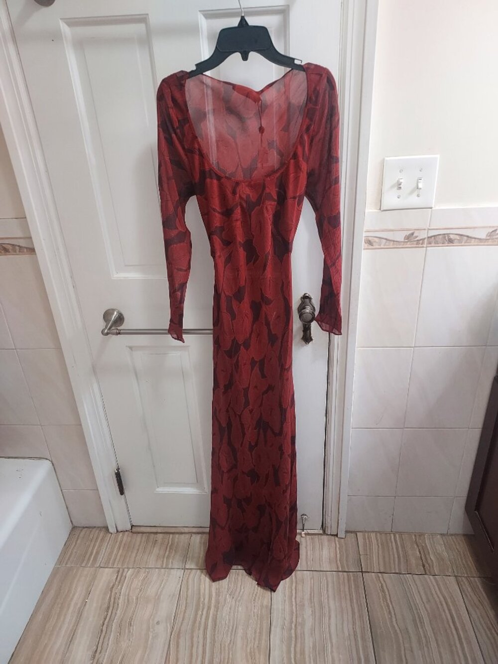 Realisation Par The Inka Calla Lily Red Maxi Long Sleeve Silk Dress - Picture 2 of 9